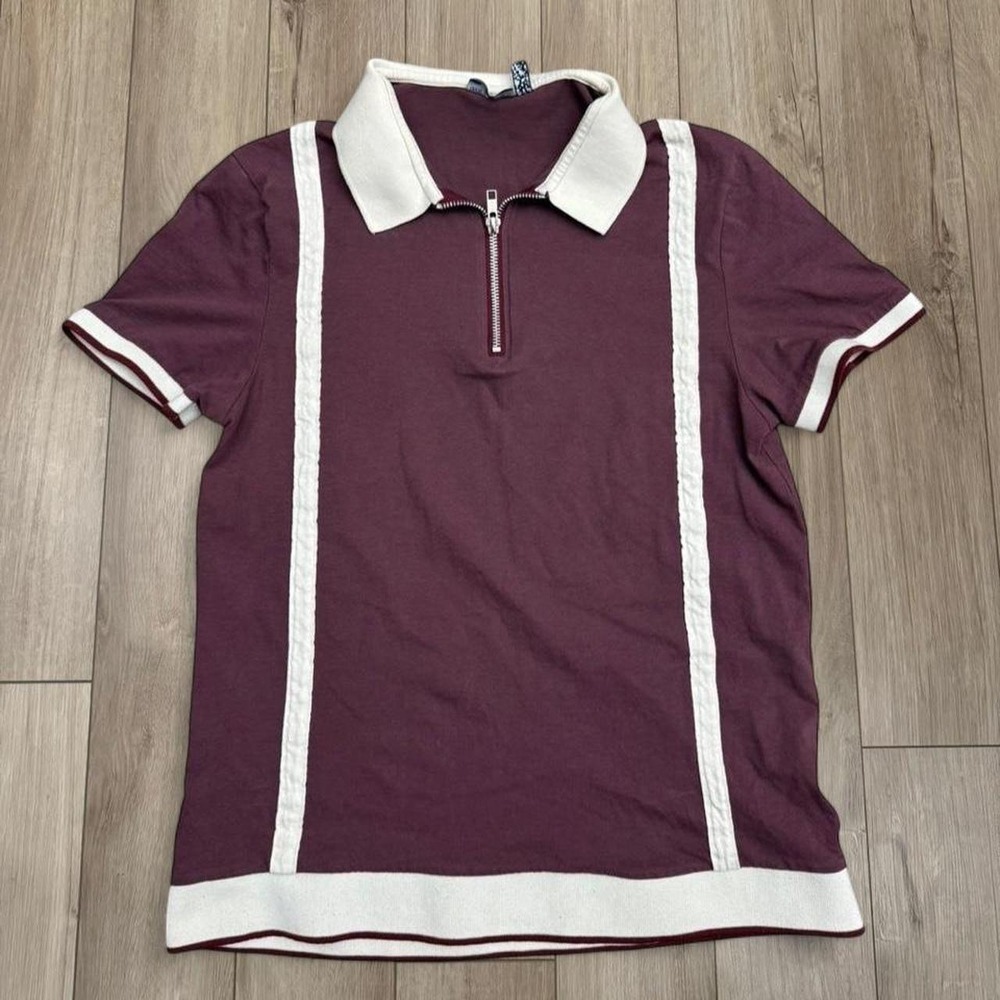 ASOS design vintage retro style polo shirt with white collar and trim Size S